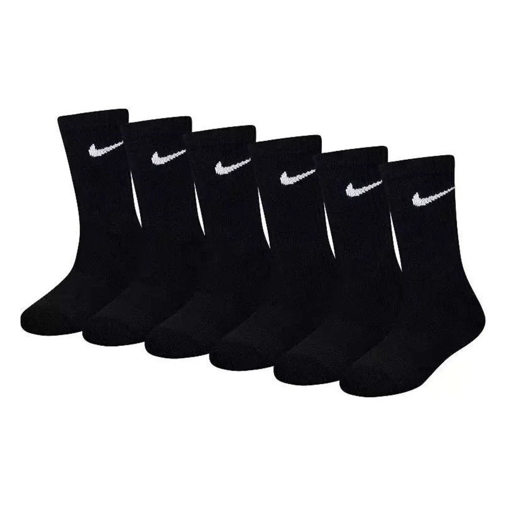 Nike Everyday Crew Socks 6-Pair Black Dri-FIT Training Socks Youth 10C-3Y (5-7)